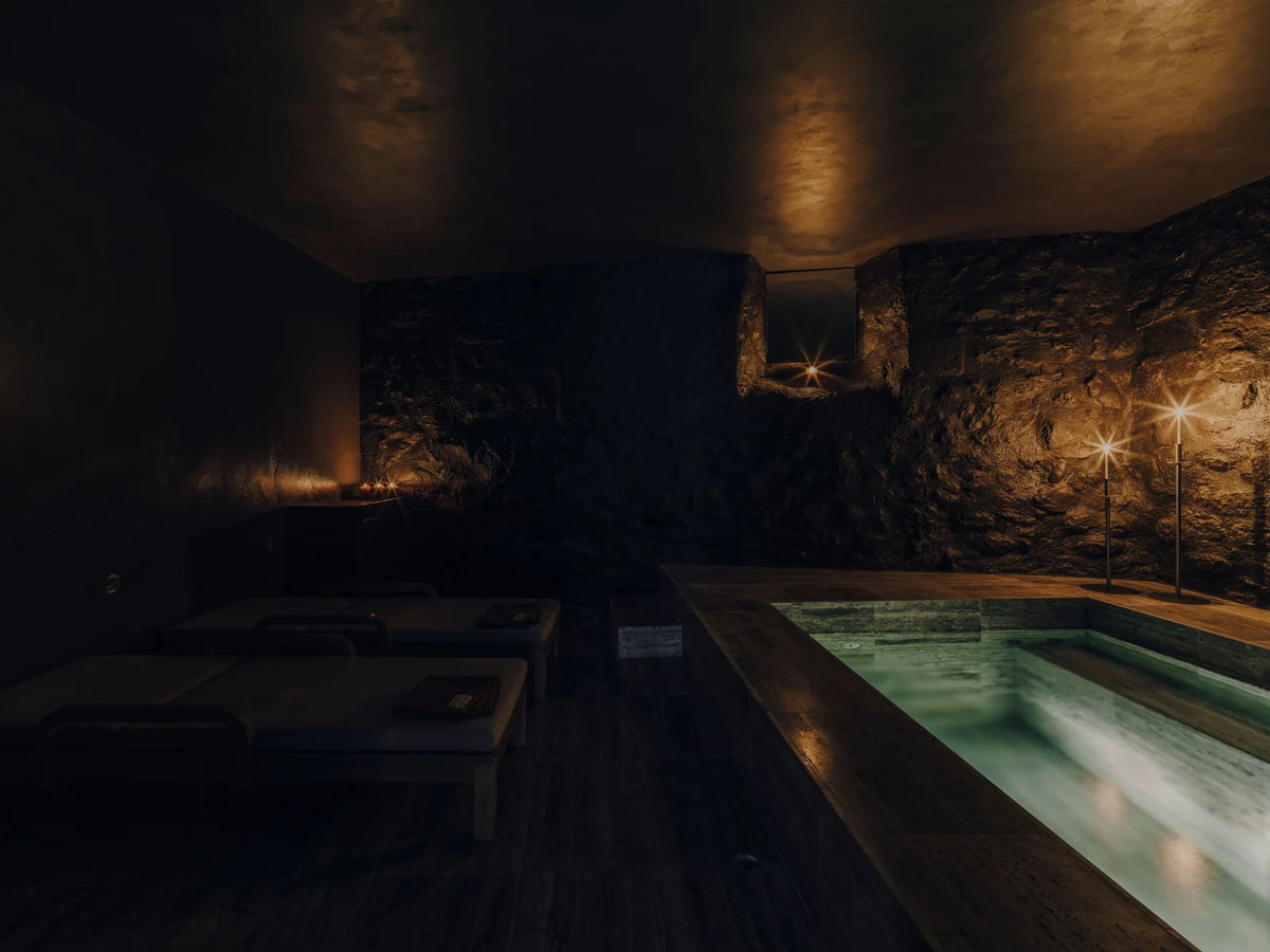 The pool at the Apoticari spa in Auberge Laplace